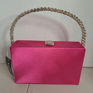 Shein Women's Pink Rhinestone Trim Party Cocktail Prom Wedding Clutch Bag Purse
